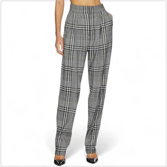 Ronny Kobo Felix Black White Plaid Wool Blend High Waist Pants Trouser New NWT S - Picture 1 of 8